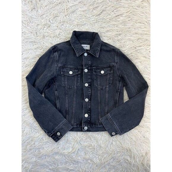 AGOLDE Women’s Black Vivian Cropped Denim Jean Jacket Size XS Distressed - Picture 2 of 11